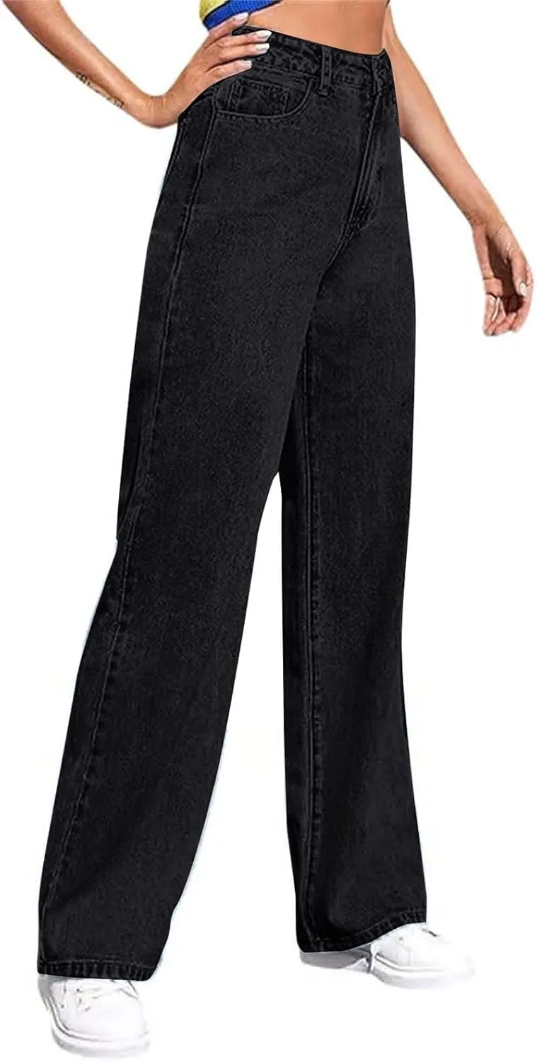 Oversized Sweatpants Jeans Women Soft High Waisted Wide Leg Jeans Comfy Boyfriend Denim Sweatpants with Pocket S-5XL