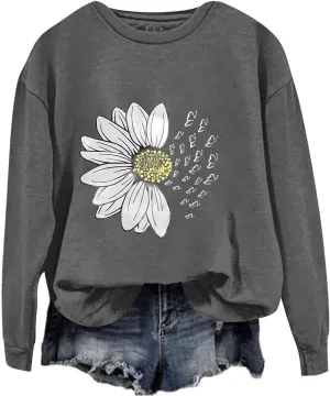 Oversized Sweatshirts for Women Casual Floral Print Sweaters Crewneck Graphic Loose Long Sleeve Fashion Pullover Tops