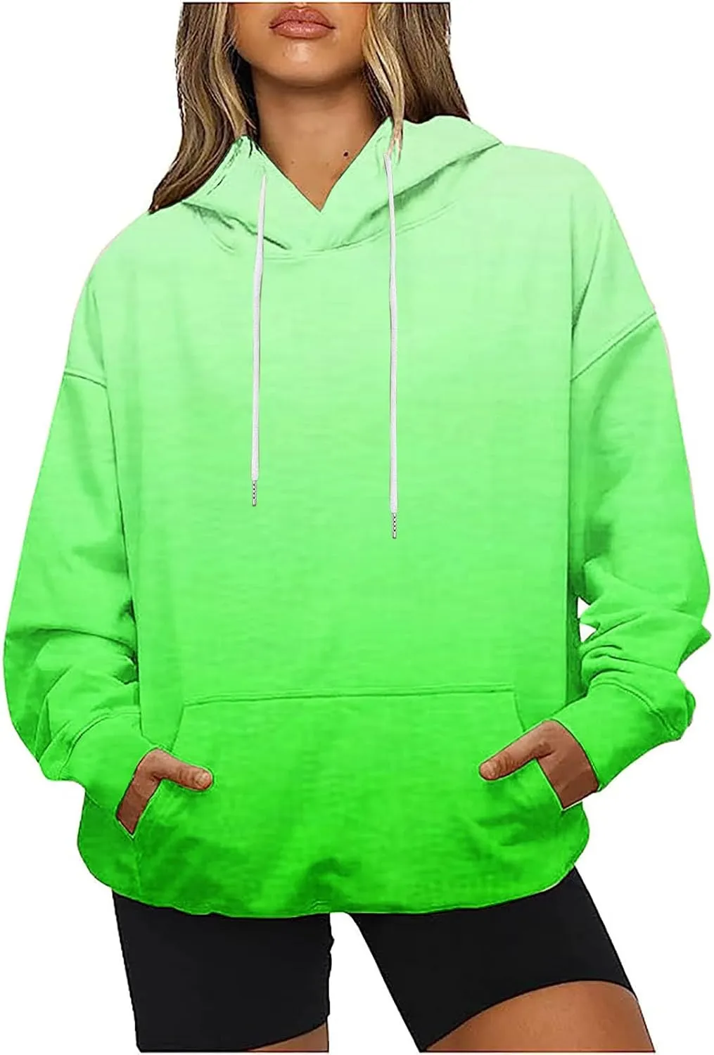 Oversized Sweatshirts for Women Loose Fit Fall Pullover Tops Neon Print Drawstring Hoodies Cute Trendy Clothes 2024