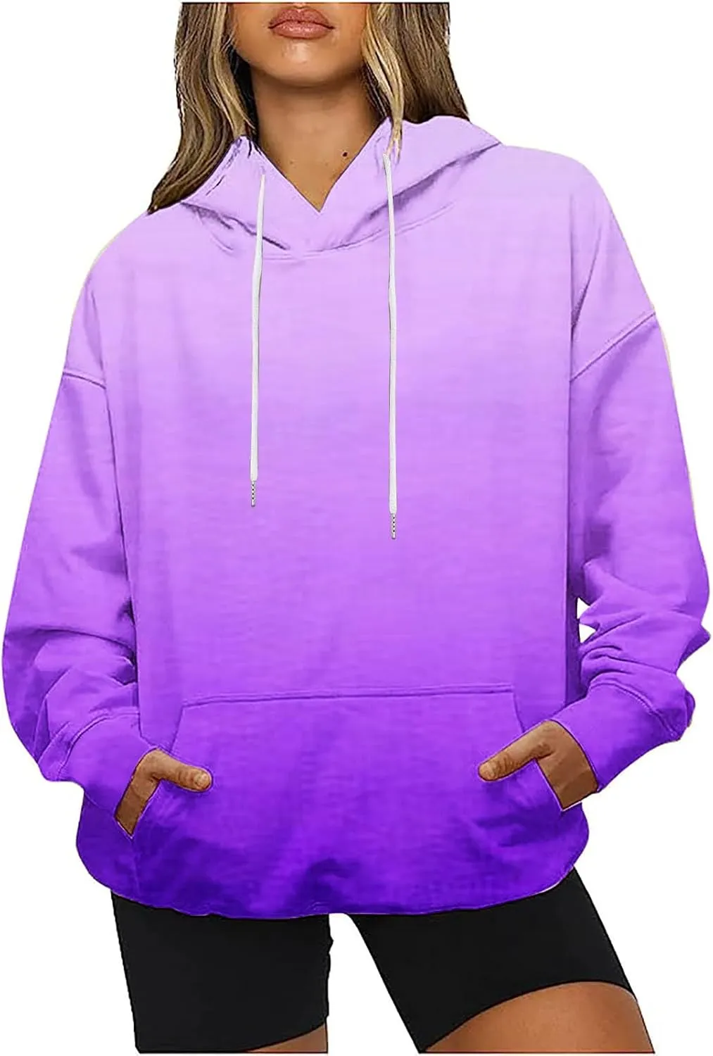 Oversized Sweatshirts for Women Loose Fit Fall Pullover Tops Neon Print Drawstring Hoodies Cute Trendy Clothes 2024