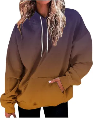 Oversized Sweatshirts for Women Loose Fit Gradient Color Long Sleeve Causal Hooded Shirts Fashion Pullover Hoodies