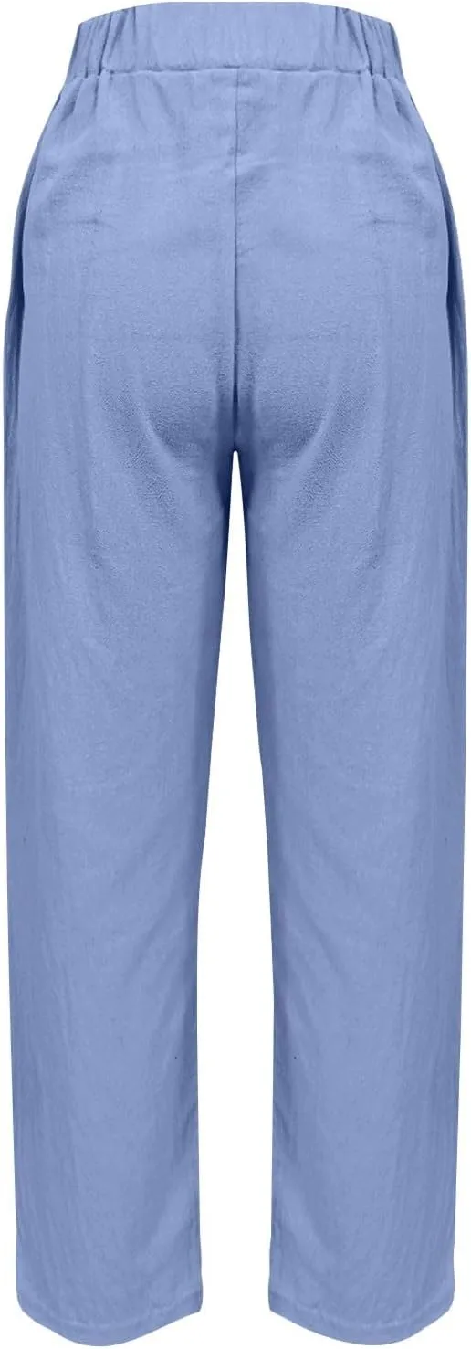 Pants for Women, Peasant Pants Casual Straight Leg Linen Summer Trendy Striped