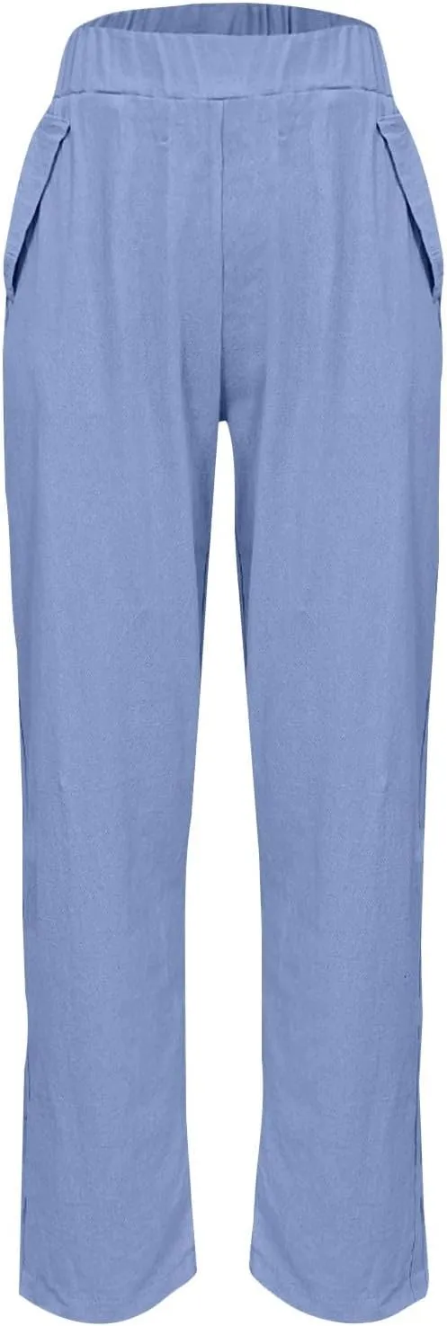 Pants for Women, Peasant Pants Casual Straight Leg Linen Summer Trendy Striped