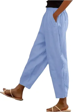 Pants for Women, Peasant Pants Casual Straight Leg Linen Summer Trendy Striped