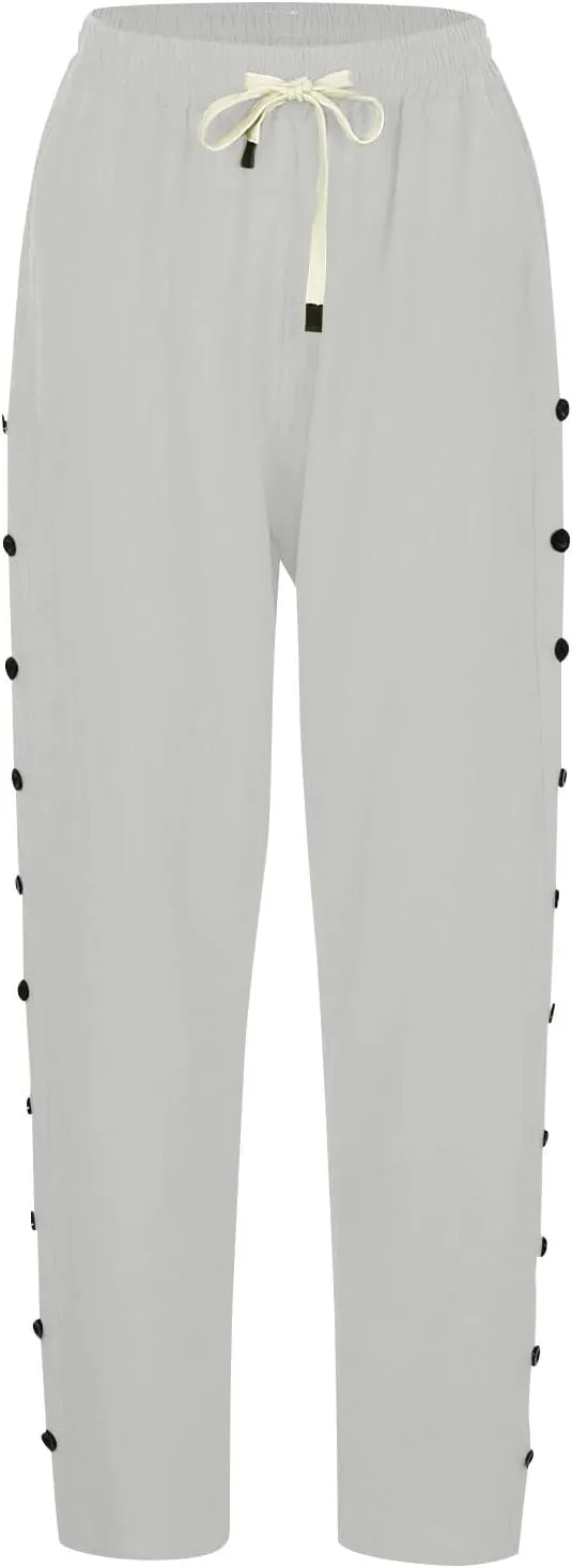 Pants for Women, Stripe Linen Straight Leg Peasant Pants Casual Trendy 2025
