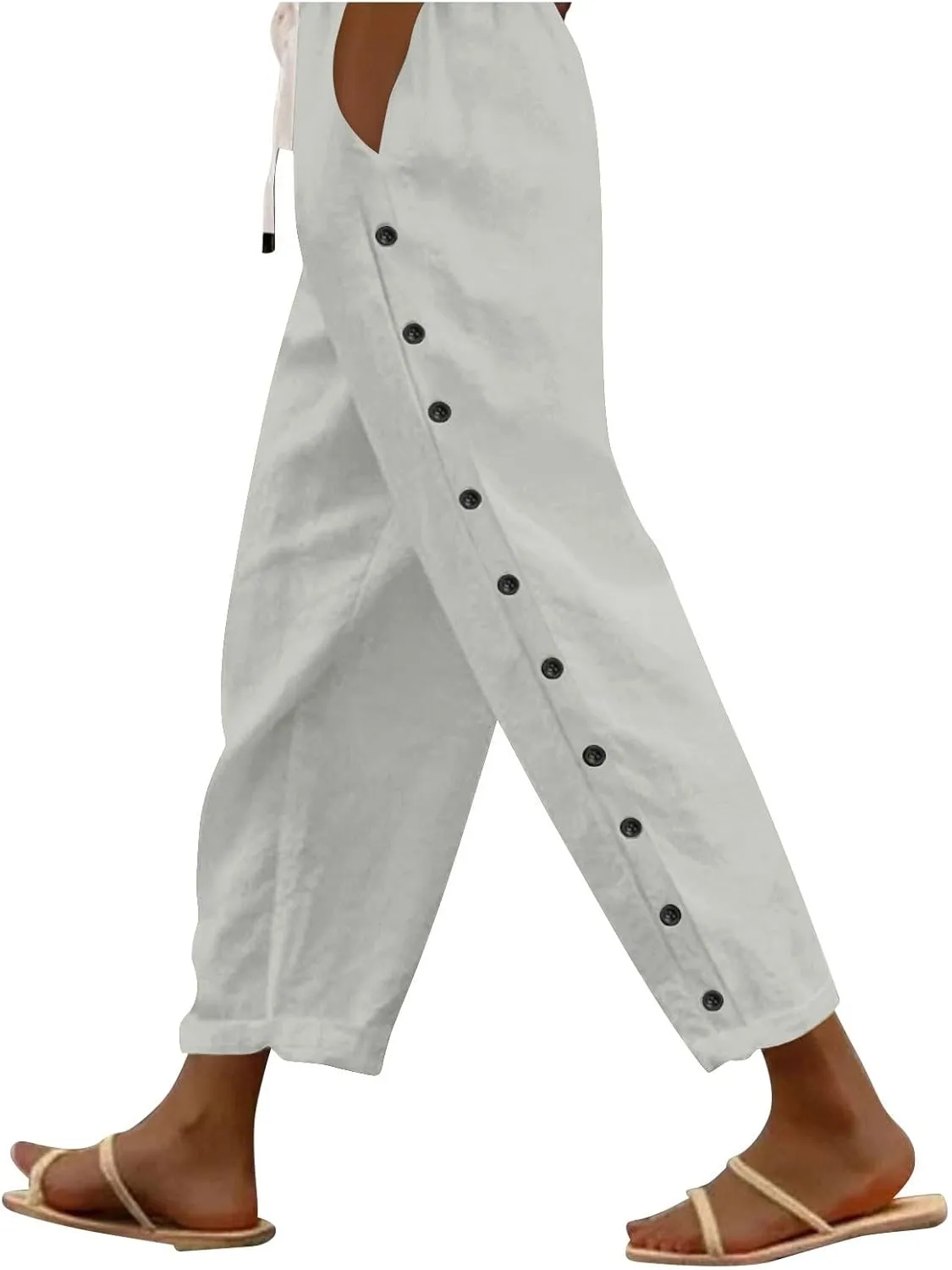 Pants for Women, Stripe Linen Straight Leg Peasant Pants Casual Trendy 2025