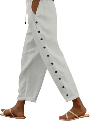Pants for Women, Stripe Linen Straight Leg Peasant Pants Casual Trendy 2025