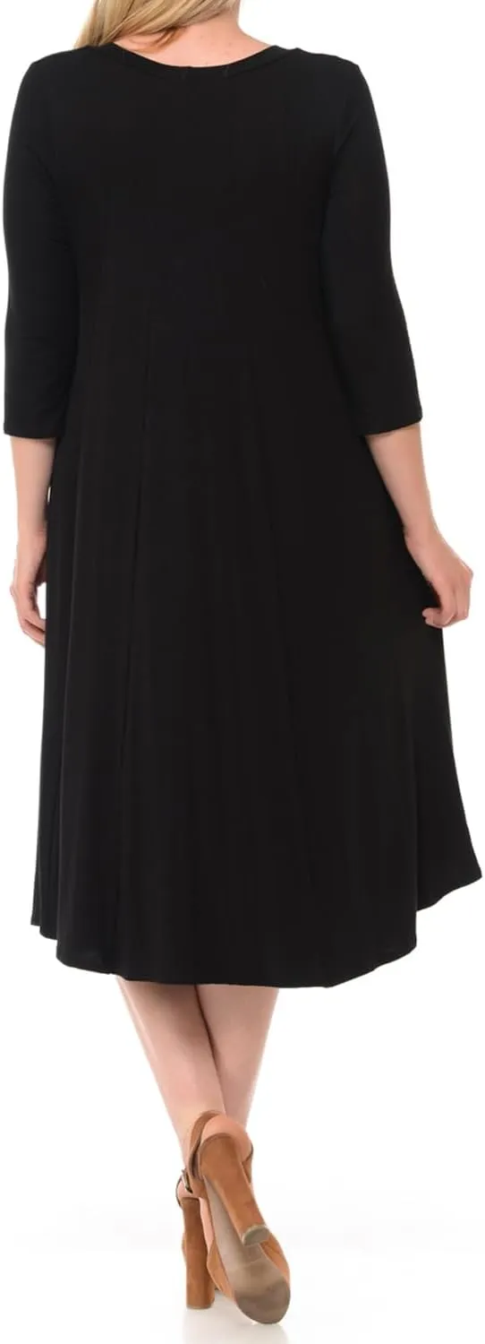 Pastel by Vivienne Women's Plus Size 3/4 Sleeve A-Line Swing Midi Dress  Flowy, Stretchy, Casual, and Comfortable