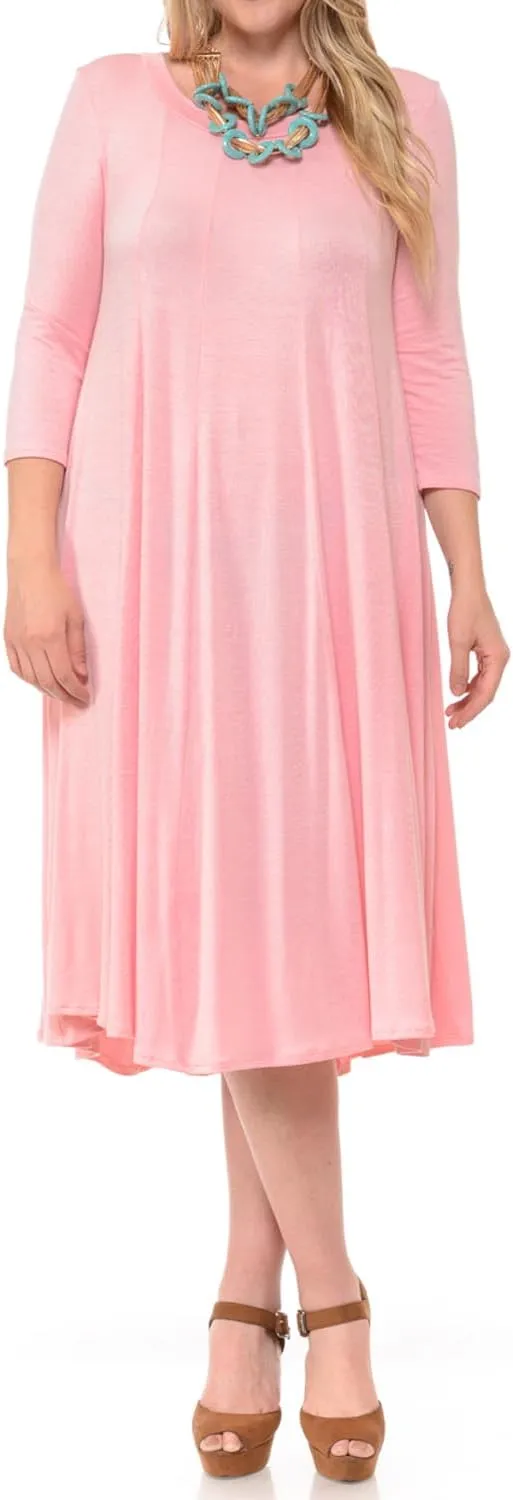 Pastel by Vivienne Women's Plus Size 3/4 Sleeve A-Line Swing Midi Dress  Flowy, Stretchy, Casual, and Comfortable