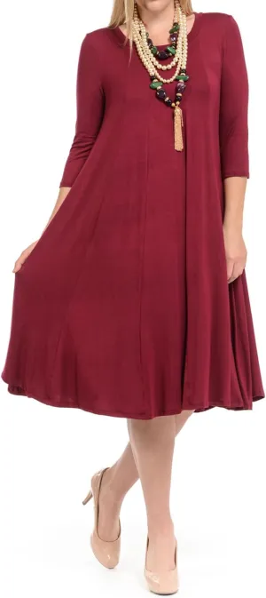Pastel by Vivienne Women's Plus Size 3/4 Sleeve A-Line Swing Midi Dress  Flowy, Stretchy, Casual, and Comfortable