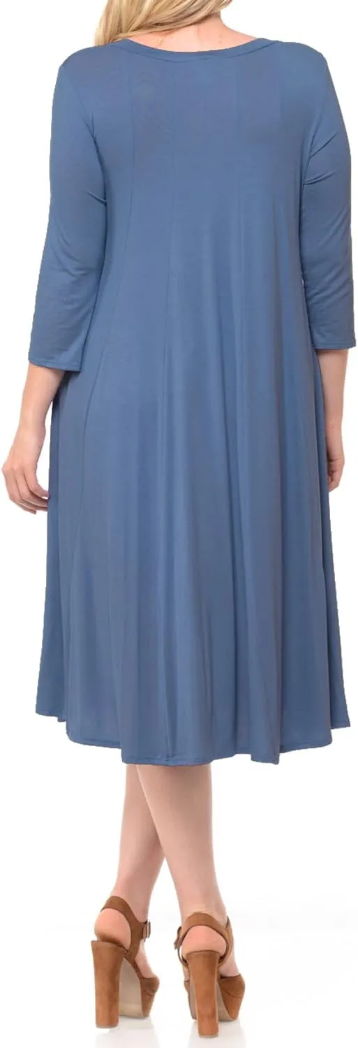 Pastel by Vivienne Women's Plus Size 3/4 Sleeve A-Line Swing Midi Dress  Flowy, Stretchy, Casual, and Comfortable
