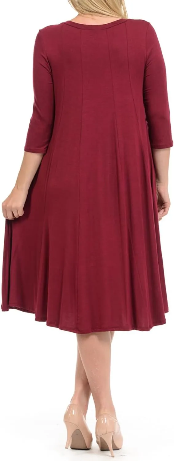 Pastel by Vivienne Women's Plus Size 3/4 Sleeve A-Line Swing Midi Dress  Flowy, Stretchy, Casual, and Comfortable