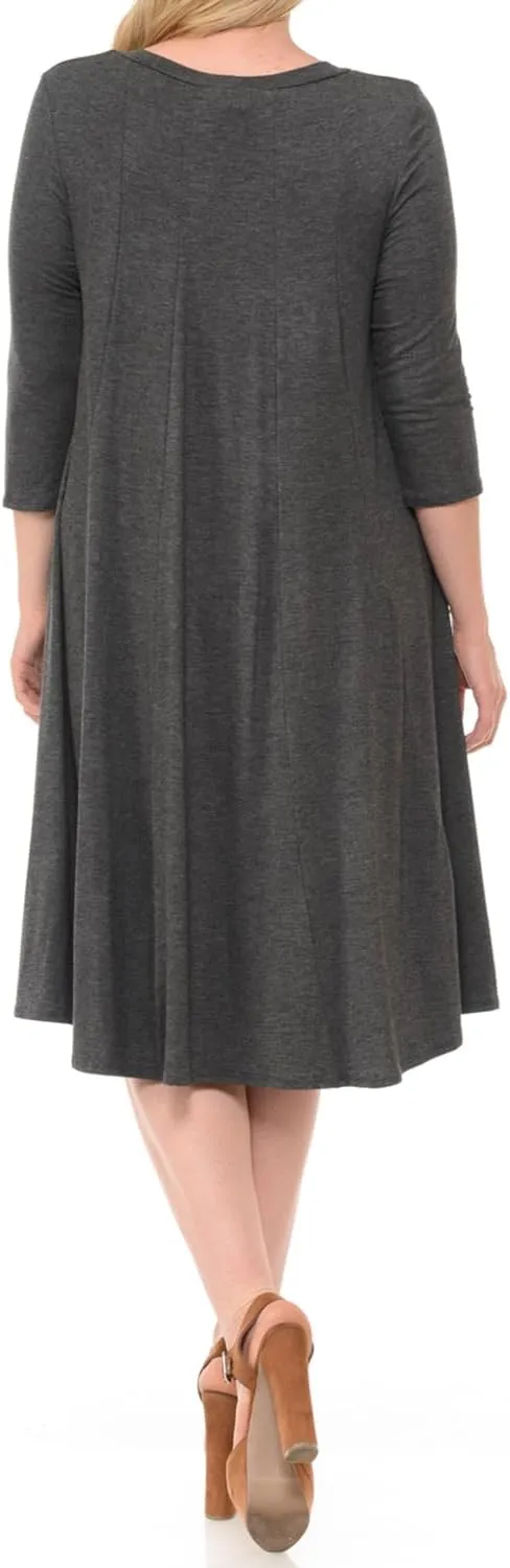 Pastel by Vivienne Women's Plus Size 3/4 Sleeve A-Line Swing Midi Dress  Flowy, Stretchy, Casual, and Comfortable