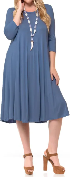 Pastel by Vivienne Women's Plus Size 3/4 Sleeve A-Line Swing Midi Dress  Flowy, Stretchy, Casual, and Comfortable