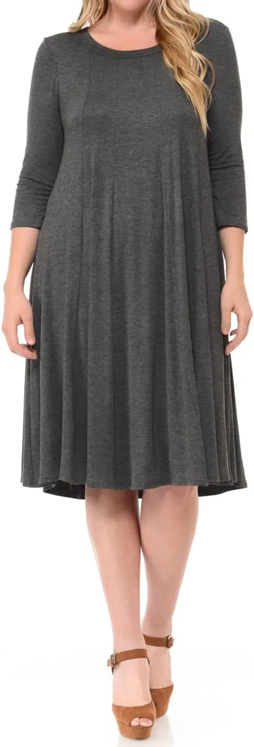 Pastel by Vivienne Women's Plus Size 3/4 Sleeve A-Line Swing Midi Dress  Flowy, Stretchy, Casual, and Comfortable