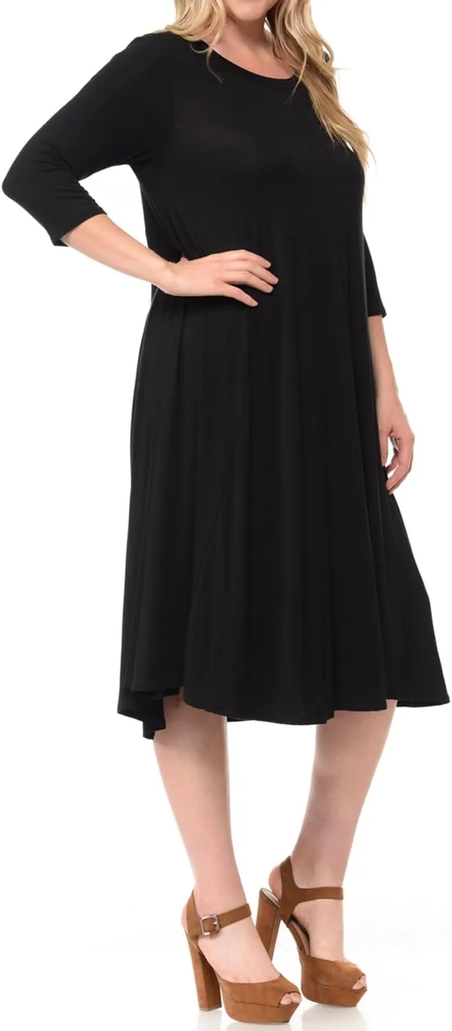 Pastel by Vivienne Women's Plus Size 3/4 Sleeve A-Line Swing Midi Dress  Flowy, Stretchy, Casual, and Comfortable