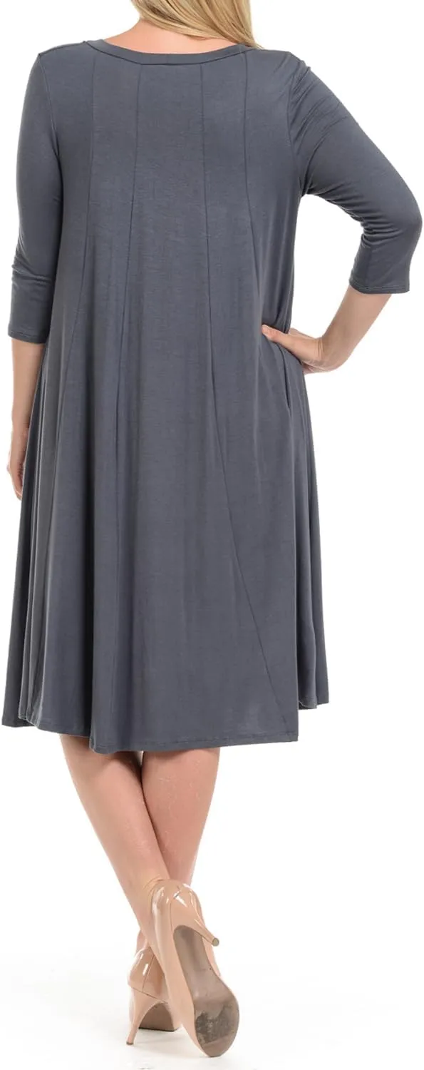 Pastel by Vivienne Women's Plus Size 3/4 Sleeve A-Line Swing Midi Dress  Flowy, Stretchy, Casual, and Comfortable