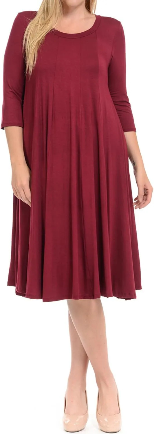 Pastel by Vivienne Women's Plus Size 3/4 Sleeve A-Line Swing Midi Dress  Flowy, Stretchy, Casual, and Comfortable