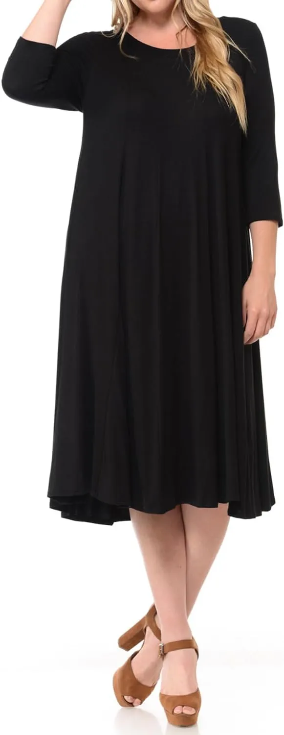 Pastel by Vivienne Women's Plus Size 3/4 Sleeve A-Line Swing Midi Dress  Flowy, Stretchy, Casual, and Comfortable
