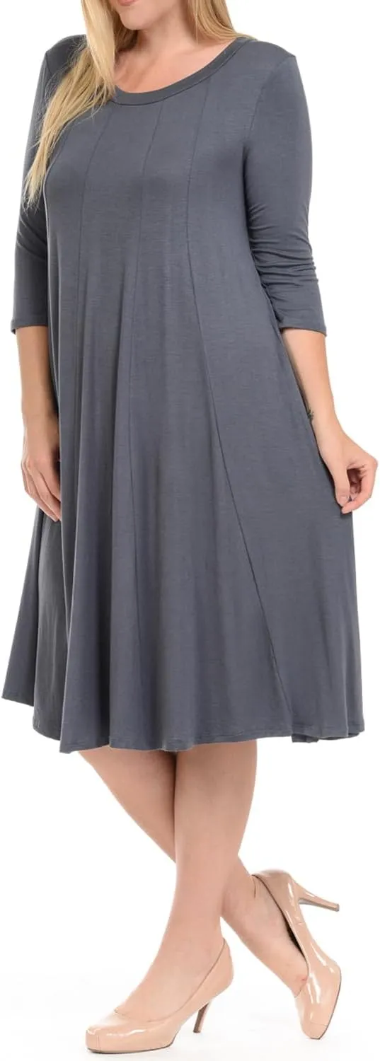 Pastel by Vivienne Women's Plus Size 3/4 Sleeve A-Line Swing Midi Dress  Flowy, Stretchy, Casual, and Comfortable