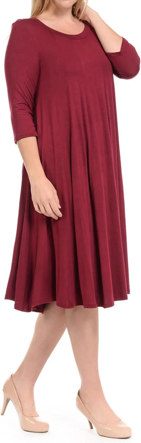 Pastel by Vivienne Women's Plus Size 3/4 Sleeve A-Line Swing Midi Dress  Flowy, Stretchy, Casual, and Comfortable