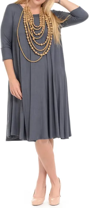 Pastel by Vivienne Women's Plus Size 3/4 Sleeve A-Line Swing Midi Dress  Flowy, Stretchy, Casual, and Comfortable