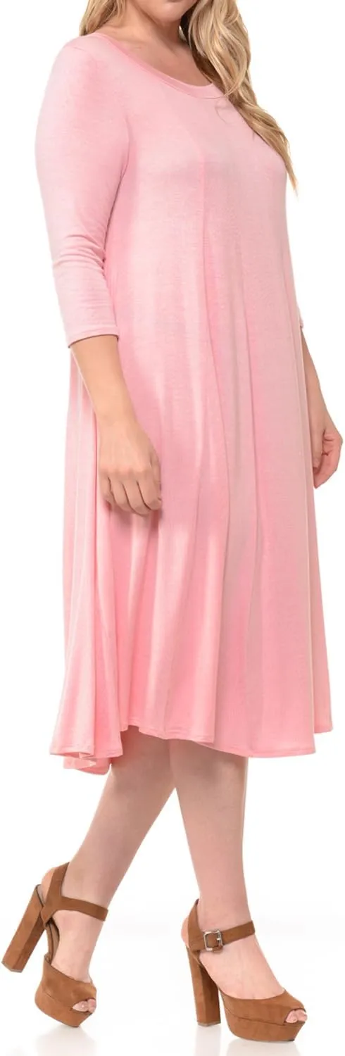 Pastel by Vivienne Women's Plus Size 3/4 Sleeve A-Line Swing Midi Dress  Flowy, Stretchy, Casual, and Comfortable