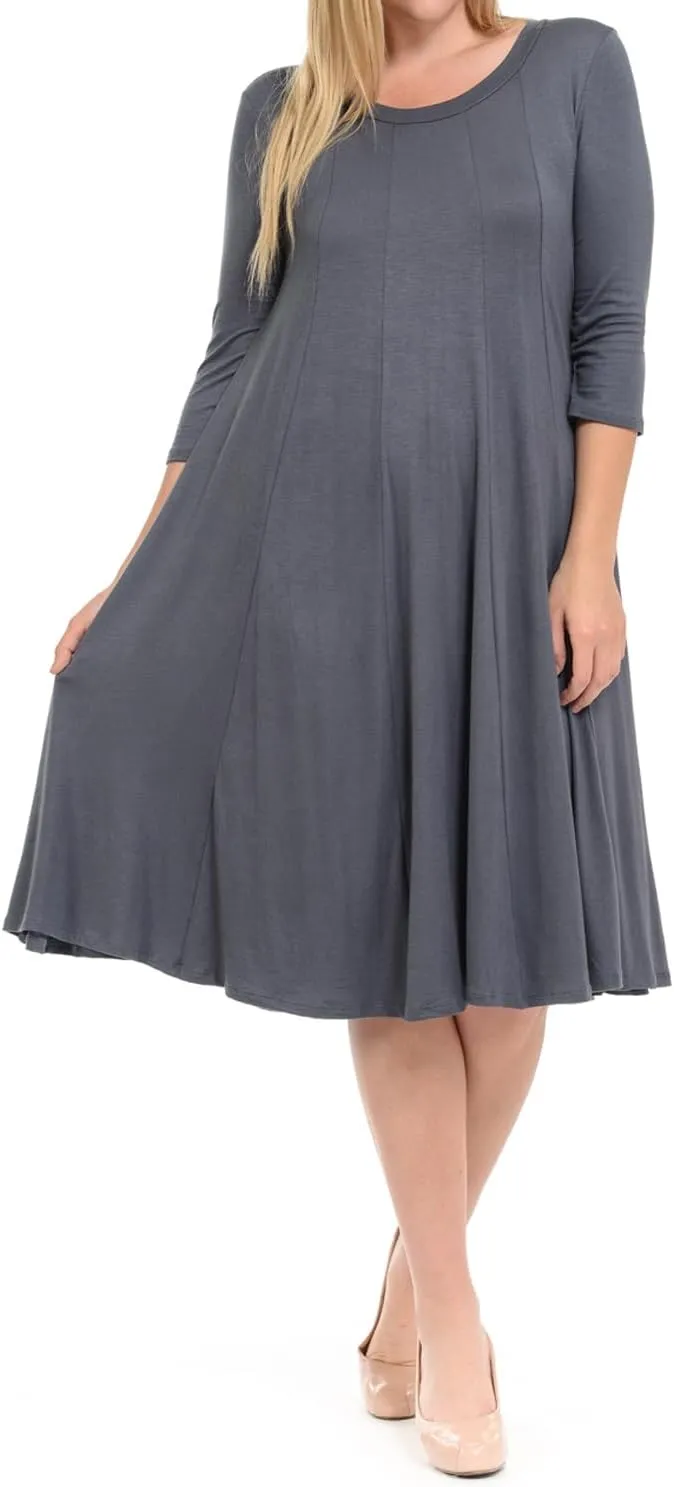 Pastel by Vivienne Women's Plus Size 3/4 Sleeve A-Line Swing Midi Dress  Flowy, Stretchy, Casual, and Comfortable