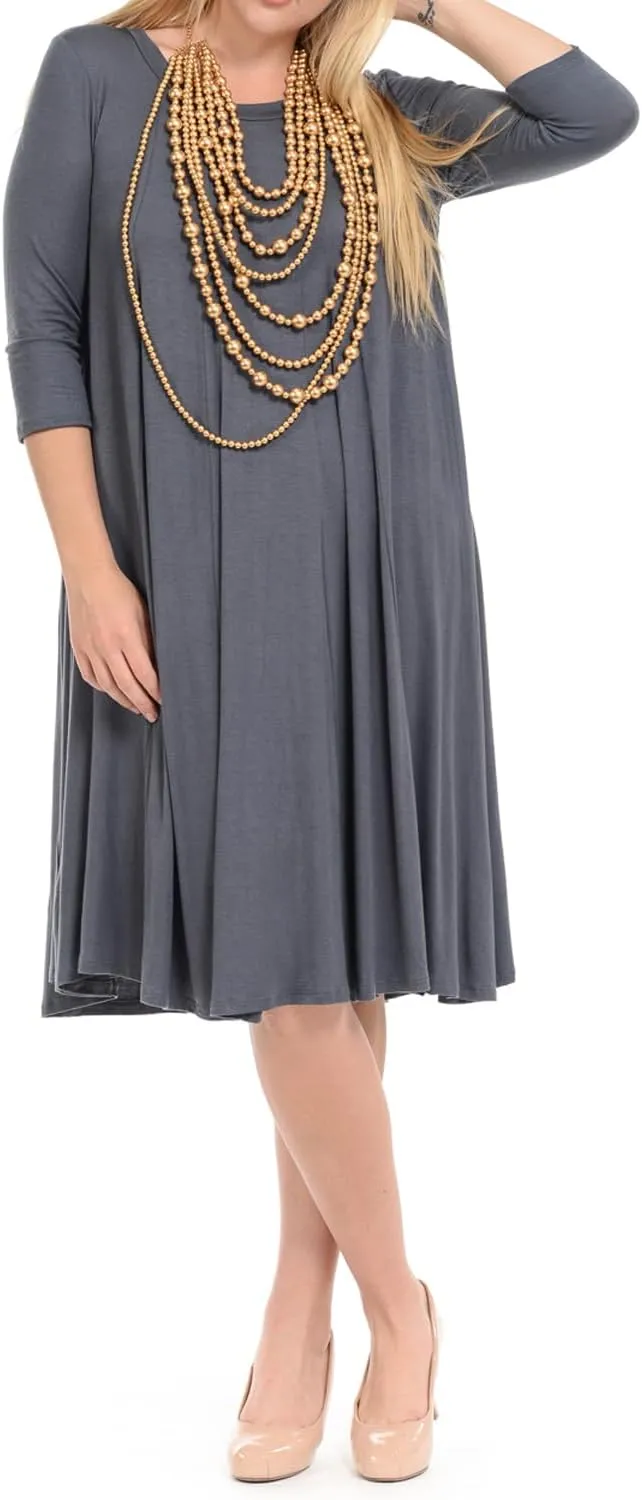 Pastel by Vivienne Women's Plus Size 3/4 Sleeve A-Line Swing Midi Dress  Flowy, Stretchy, Casual, and Comfortable
