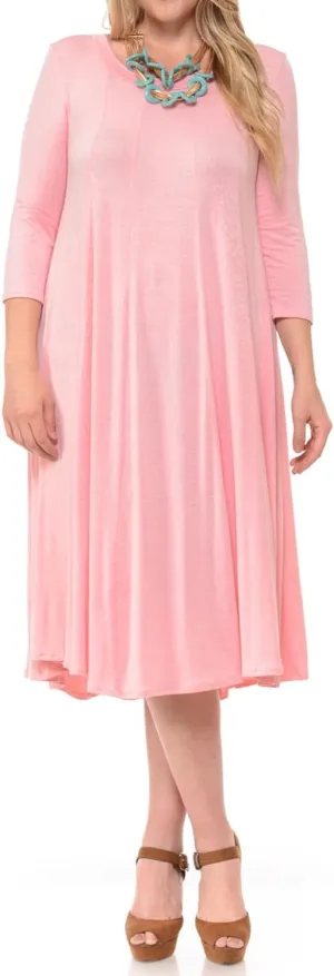 Pastel by Vivienne Women's Plus Size 3/4 Sleeve A-Line Swing Midi Dress  Flowy, Stretchy, Casual, and Comfortable