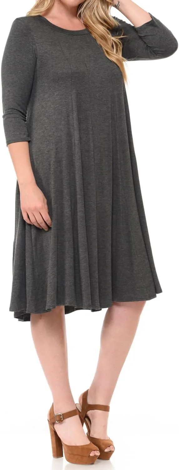 Pastel by Vivienne Women's Plus Size 3/4 Sleeve A-Line Swing Midi Dress  Flowy, Stretchy, Casual, and Comfortable