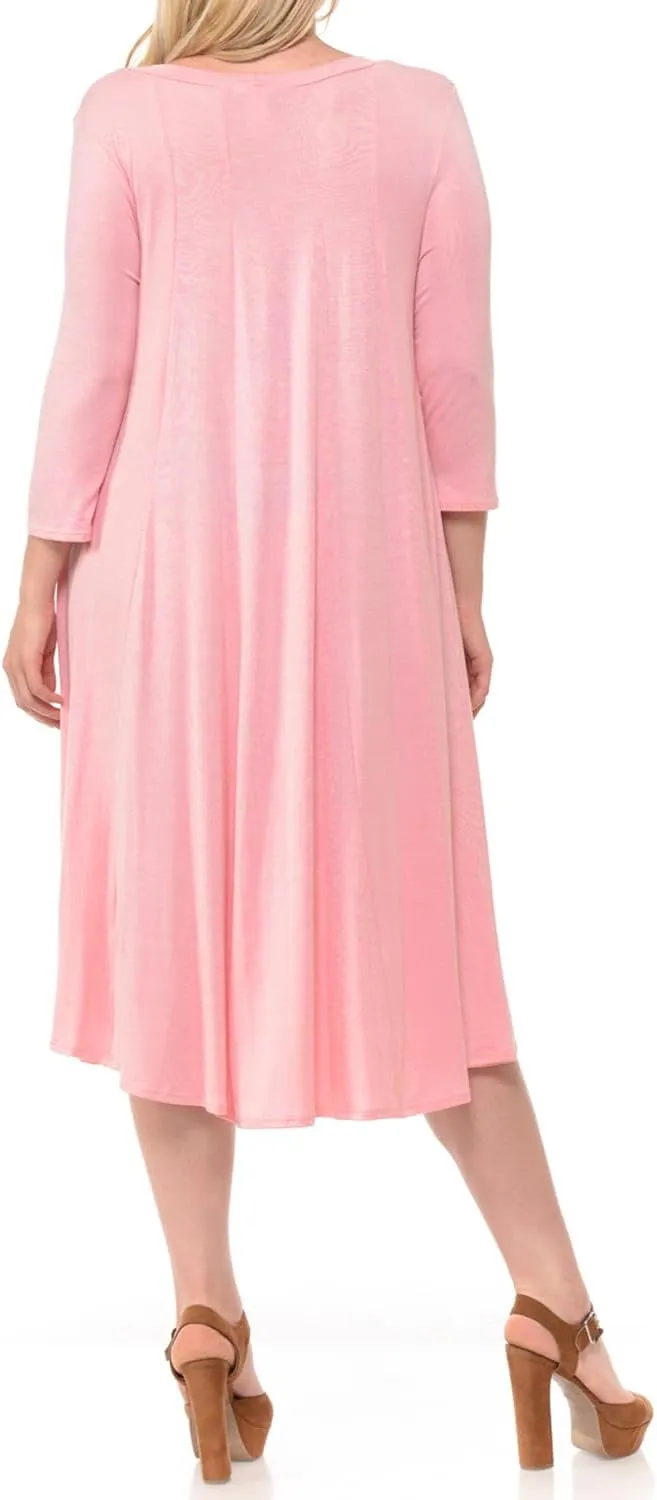 Pastel by Vivienne Women's Plus Size 3/4 Sleeve A-Line Swing Midi Dress  Flowy, Stretchy, Casual, and Comfortable
