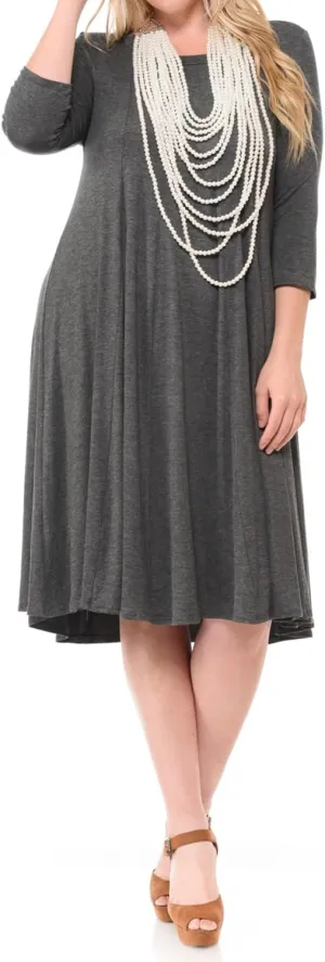 Pastel by Vivienne Women's Plus Size 3/4 Sleeve A-Line Swing Midi Dress  Flowy, Stretchy, Casual, and Comfortable