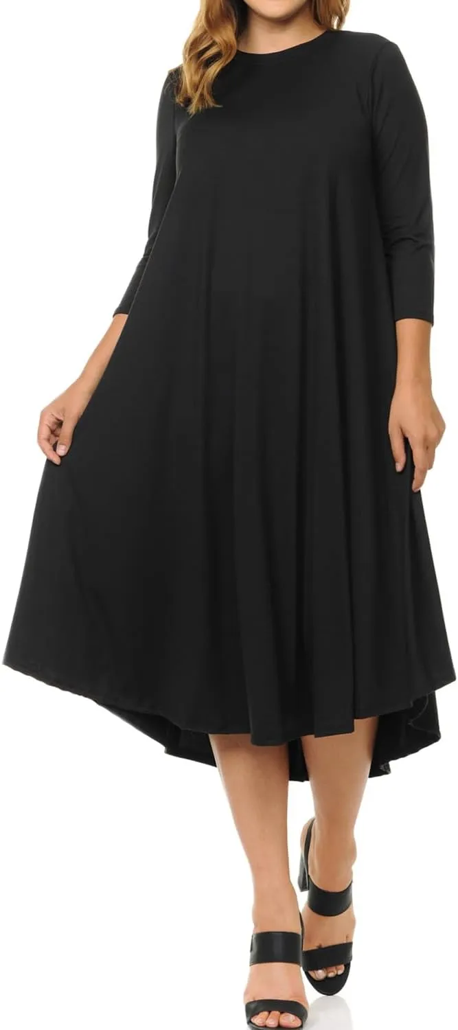 Pastel by Vivienne Women's Plus Size Swing Dress  3/4 Sleeve Elegant Flowy A-Line Midi  Soft & Comfortable