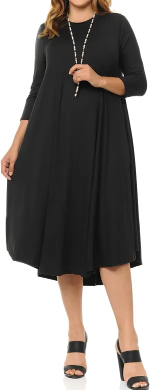 Pastel by Vivienne Women's Plus Size Swing Dress  3/4 Sleeve Elegant Flowy A-Line Midi  Soft & Comfortable
