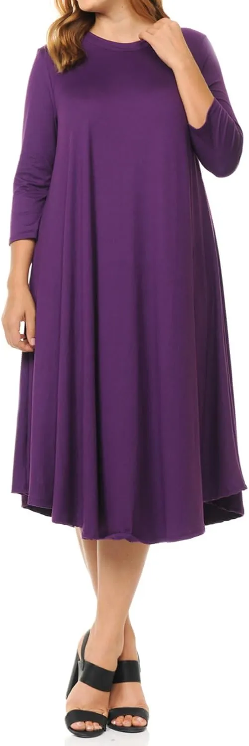 Pastel by Vivienne Women's Plus Size Swing Dress  3/4 Sleeve Elegant Flowy A-Line Midi  Soft & Comfortable