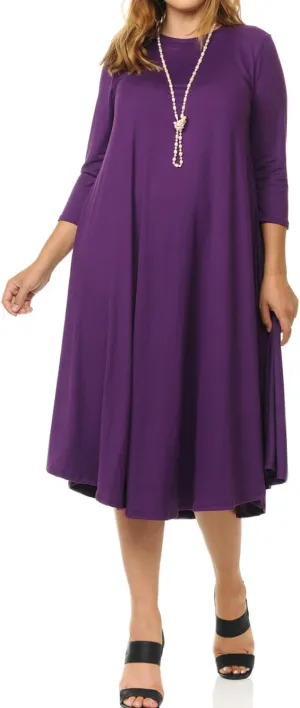 Pastel by Vivienne Women's Plus Size Swing Dress  3/4 Sleeve Elegant Flowy A-Line Midi  Soft & Comfortable