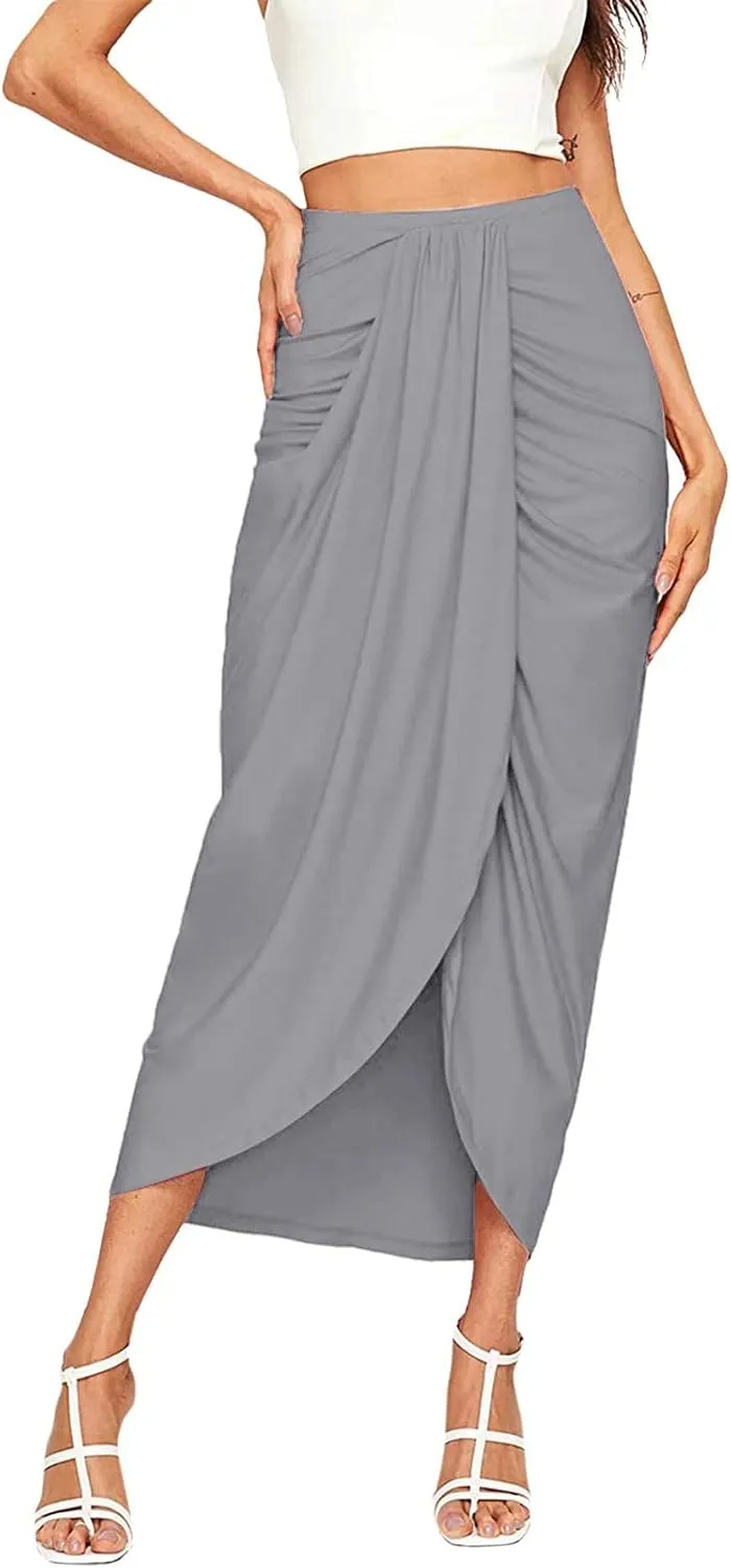 Pencil Skirt for Women Tummy Control Summer Flowy High Elastic Waist Slim Fit Stretchy Midi Skirts for Going Out