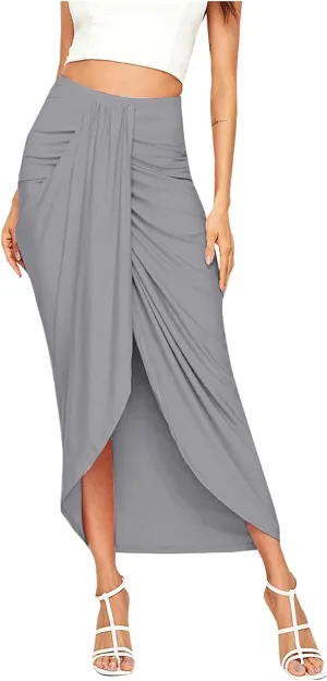 Pencil Skirt for Women Tummy Control Summer Flowy High Elastic Waist Slim Fit Stretchy Midi Skirts for Going Out