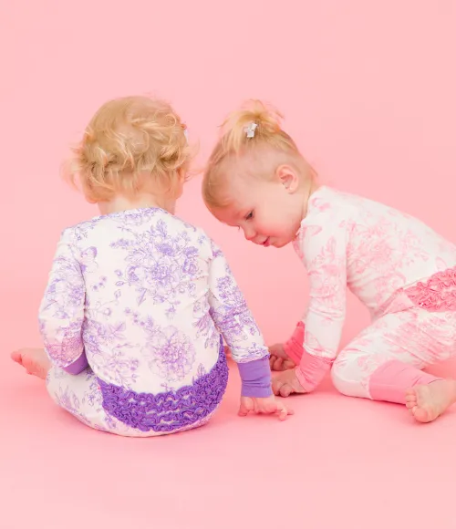 Pink Garden Toile Ruffle One Piece Pajama