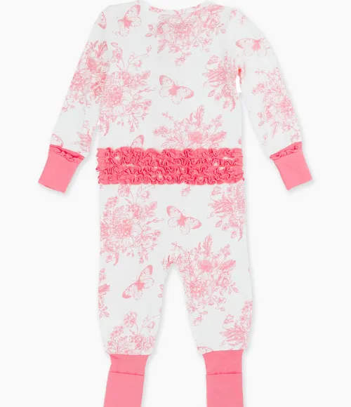Pink Garden Toile Ruffle One Piece Pajama