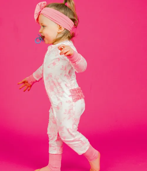 Pink Garden Toile Ruffle One Piece Pajama