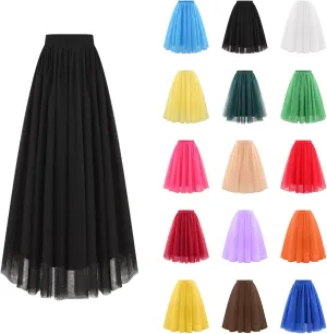 Pleated Black Skirts for Women Knee Length High Elastic Elegant Long Skirts Wedding Party Layered Mesh Midi Skirts