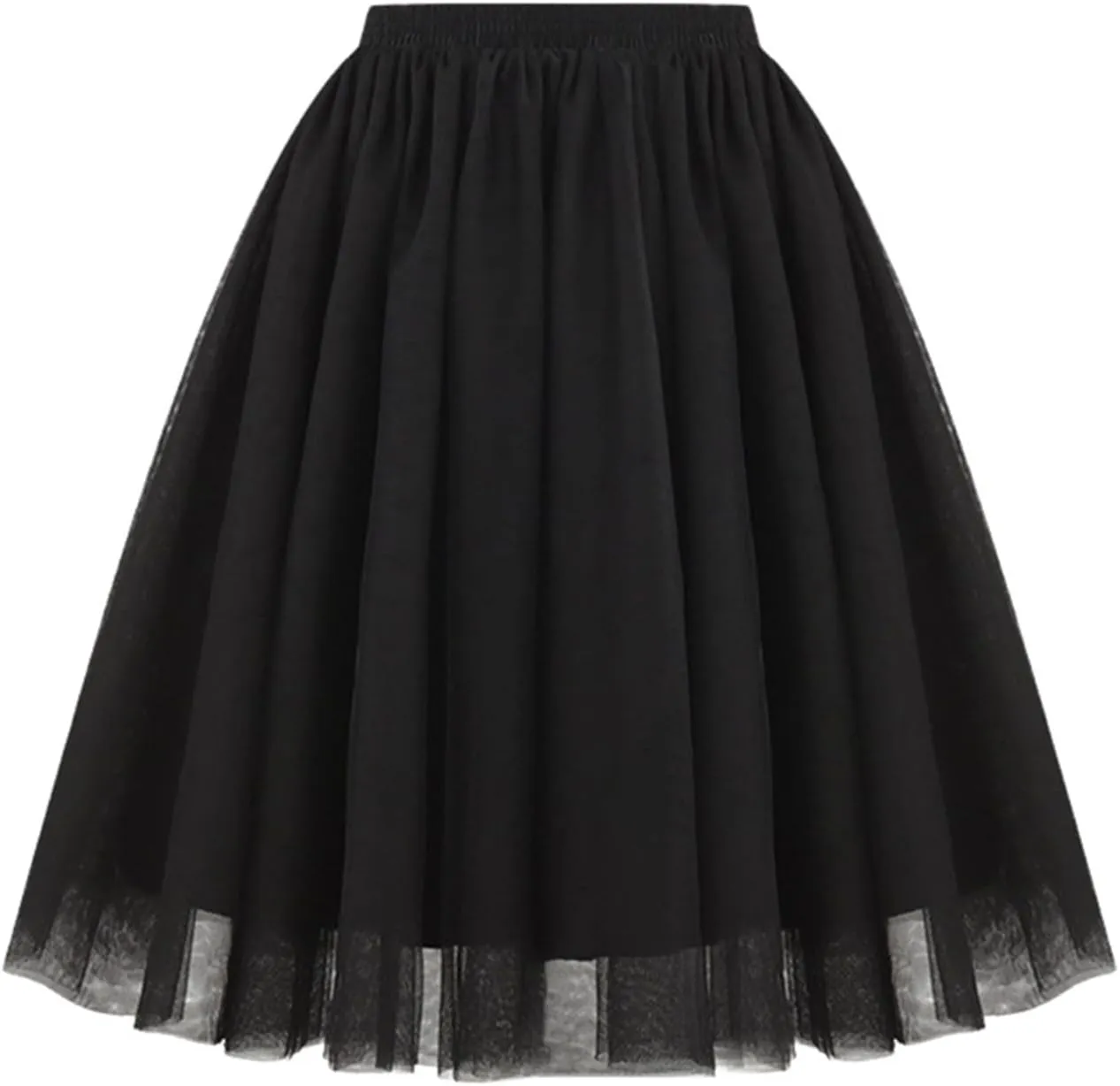 Pleated Black Skirts for Women Knee Length High Elastic Elegant Long Skirts Wedding Party Layered Mesh Midi Skirts