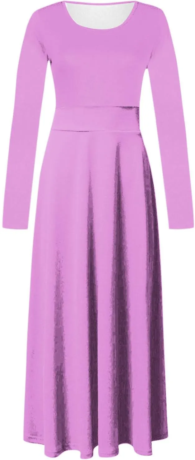 Prom Dresses for Women Plain Long Sleeve Ruffle Swing Dress Causal Elegant Elastic Waist Crewneck Fall Winter Dresses