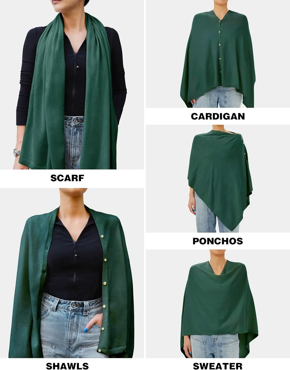 PULI Women's Versatile Knitted Shawls Scarf Poncho Sweater with Buttons Lightweight Spring Summer Fall Wraps