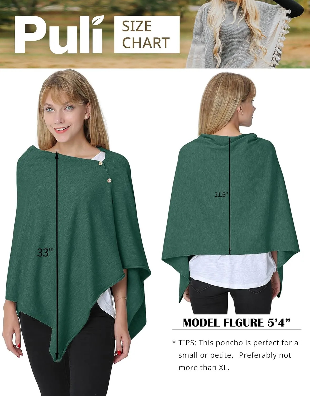 PULI Women's Versatile Knitted Shawls Scarf Poncho Sweater with Buttons Lightweight Spring Summer Fall Wraps