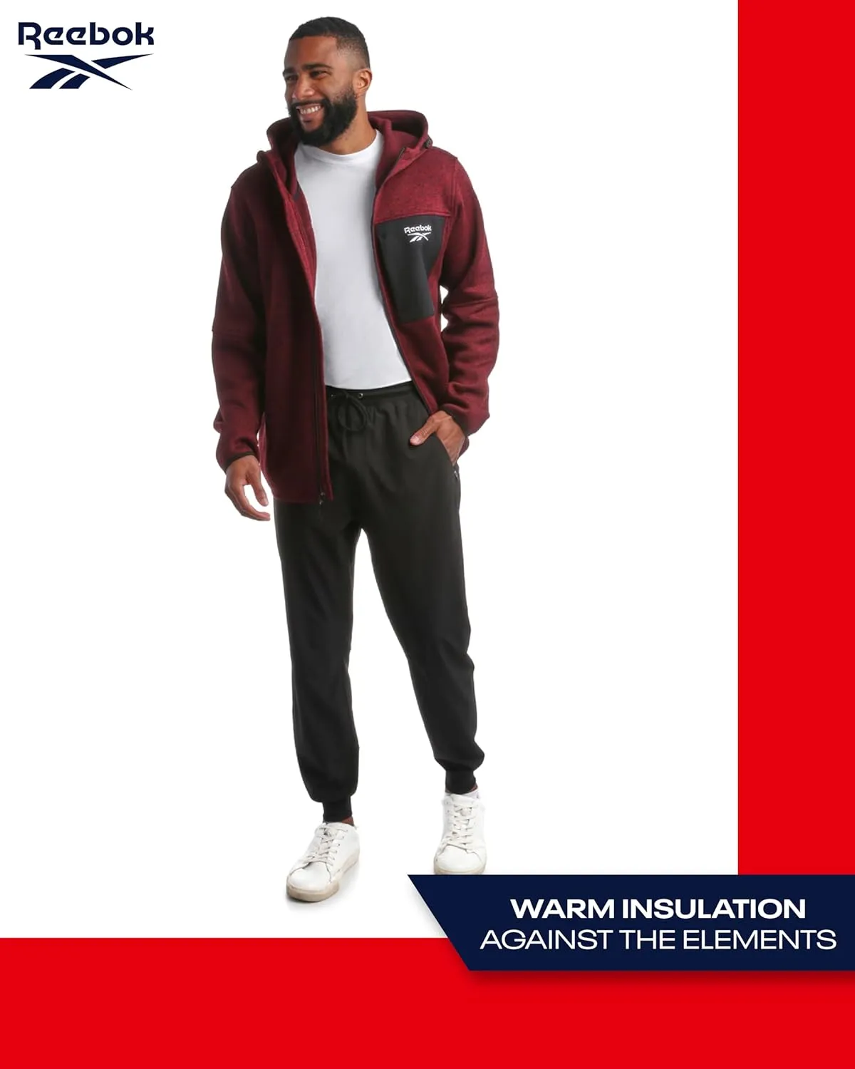 Reebok Men's Sweater Jacket - Fleece Lined Weather Resistant Insulated Outerwear - Cozy Sweater Jackets for Men (Sizes:M-XXL)