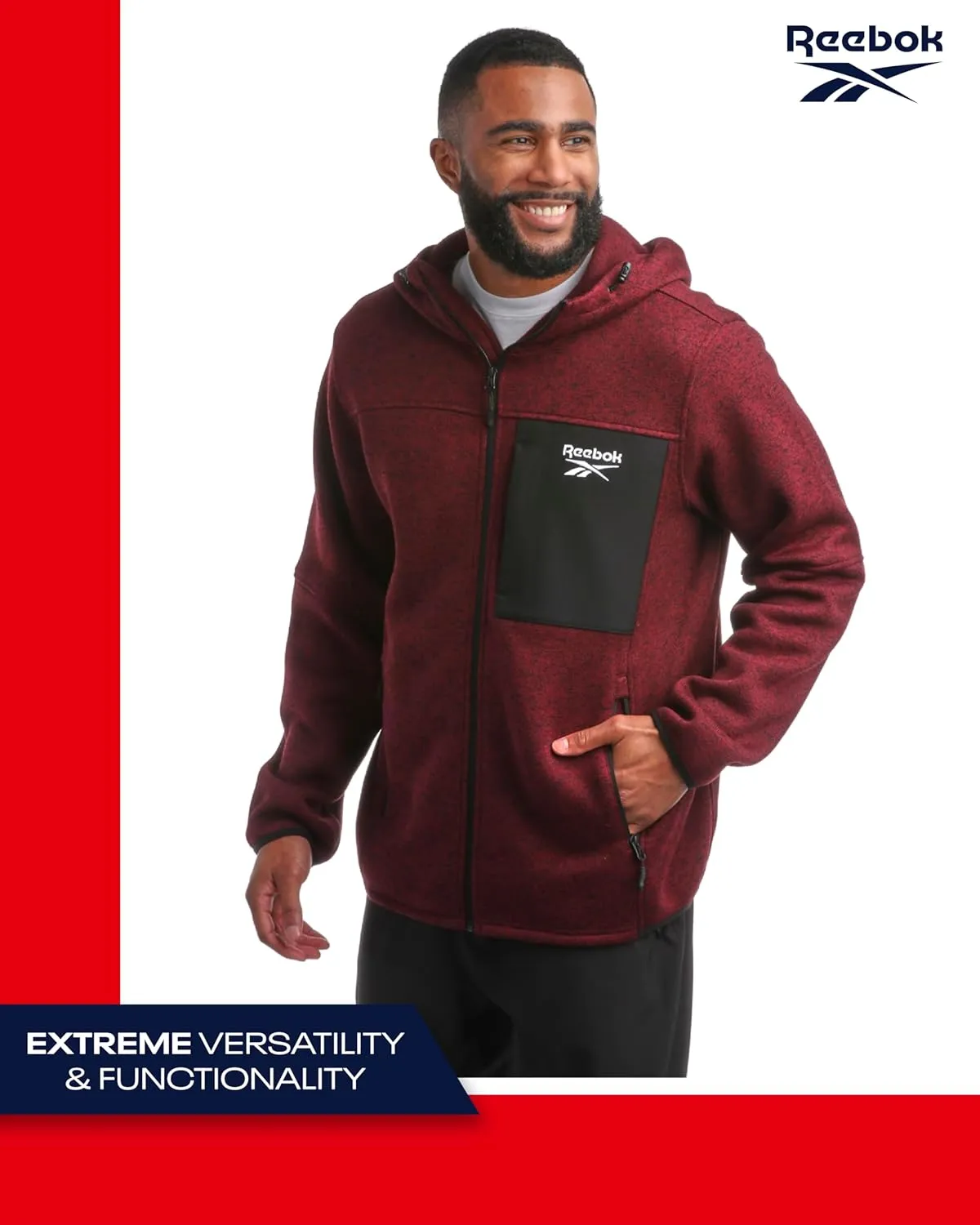 Reebok Men's Sweater Jacket - Fleece Lined Weather Resistant Insulated Outerwear - Cozy Sweater Jackets for Men (Sizes:M-XXL)