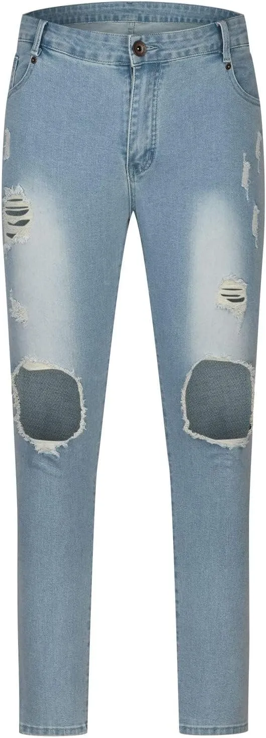 Ripped Skinny Jeans for Men Slim fit Stretch Jeans High Waist Elastic Feet Trousers Casual Denim Pants for Men